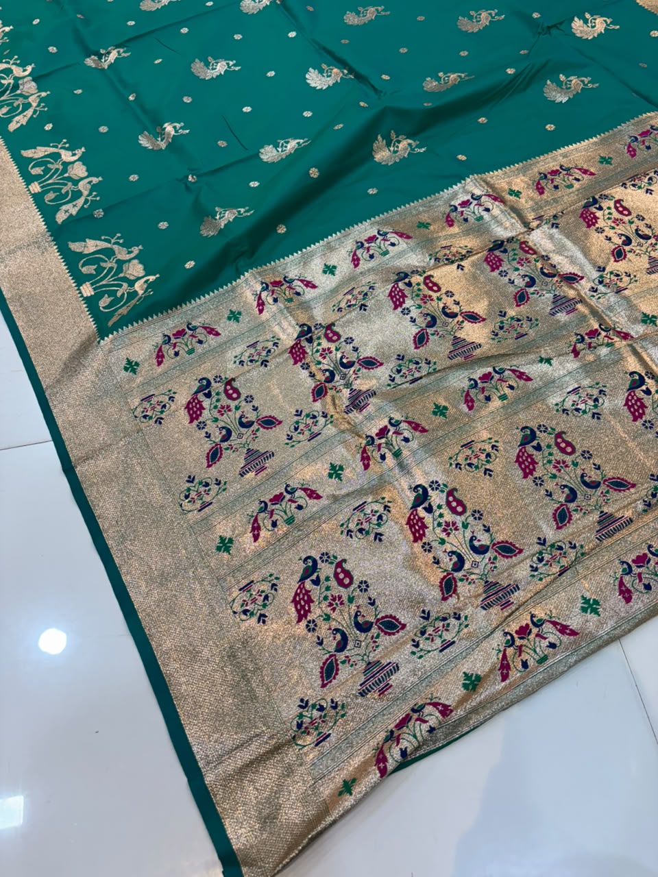 Banarasi Peshwai Silk Saree with Peacock Border | Lightweight Royal Wedding Saree