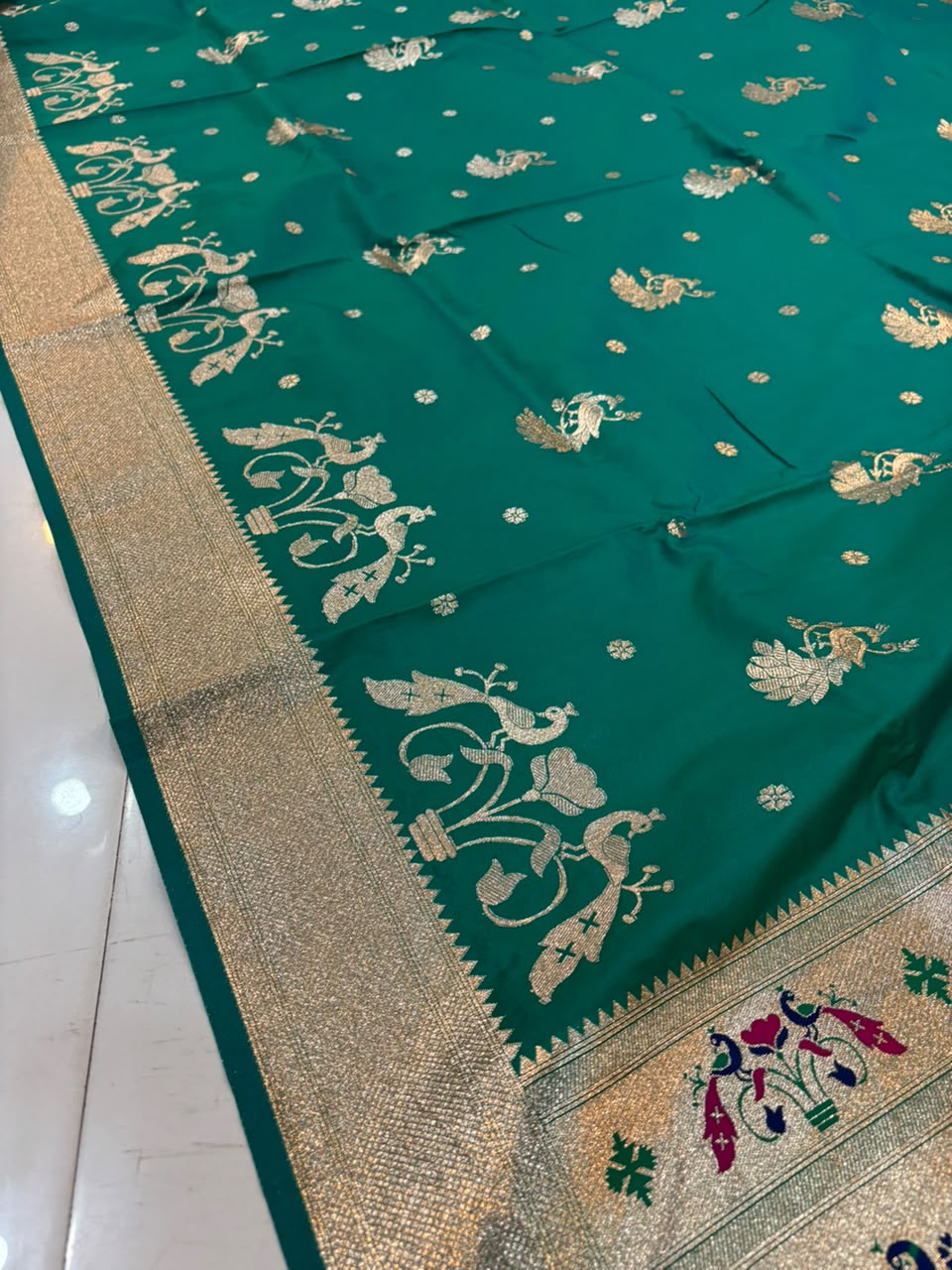 Banarasi Peshwai Silk Saree with Peacock Border | Lightweight Royal Wedding Saree