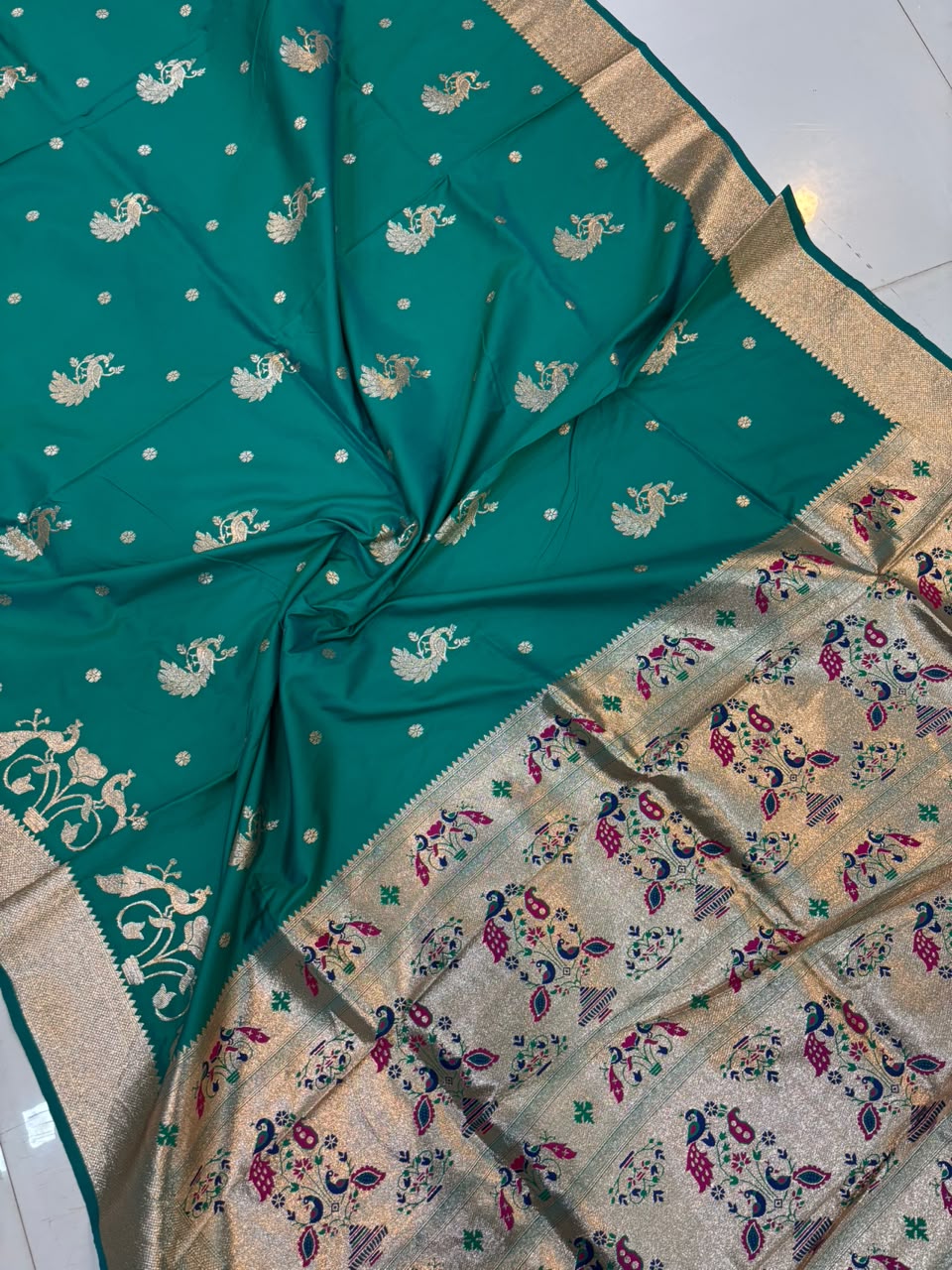 Banarasi Peshwai Silk Saree with Peacock Border | Lightweight Royal Wedding Saree