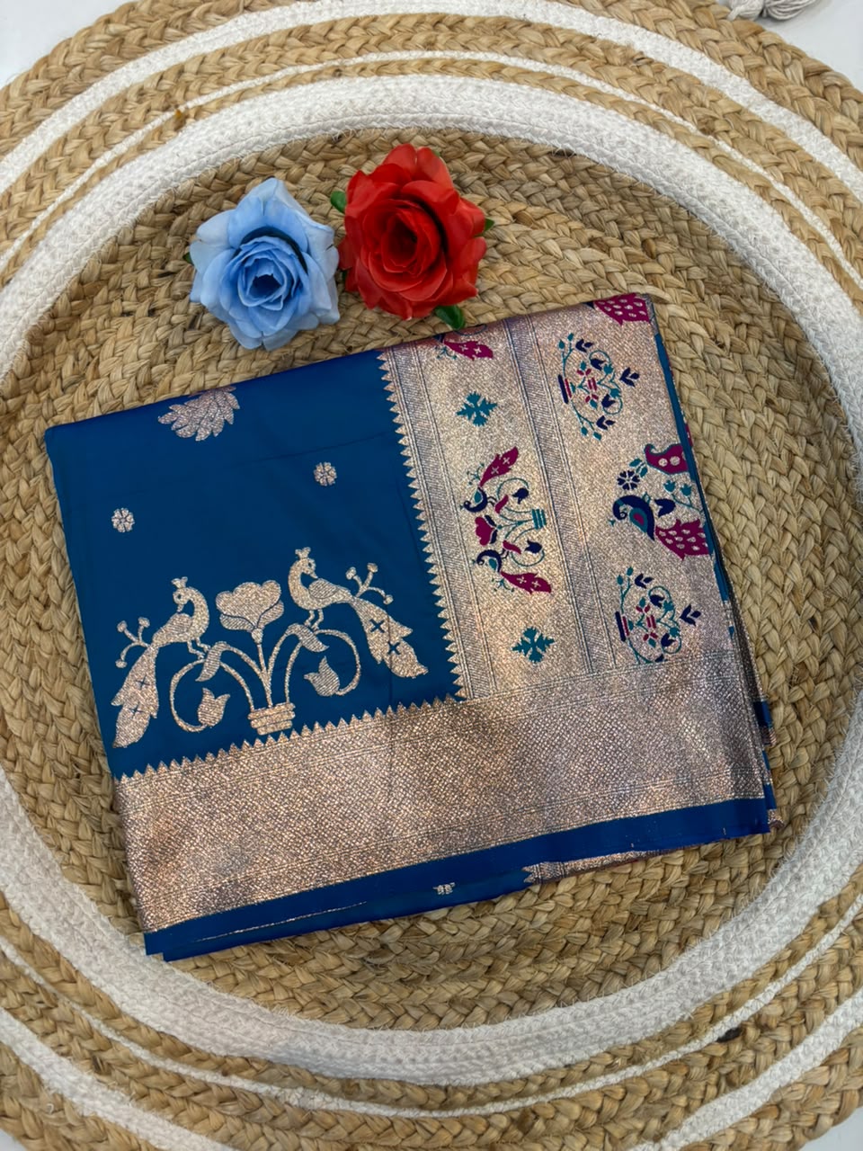 Banarasi Peshwai Silk Saree with Peacock Border | Lightweight Royal Wedding Saree