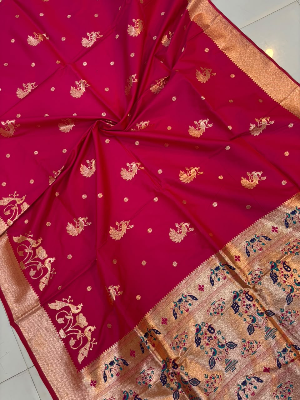 Banarasi Peshwai Silk Saree with Peacock Border | Lightweight Royal Wedding Saree