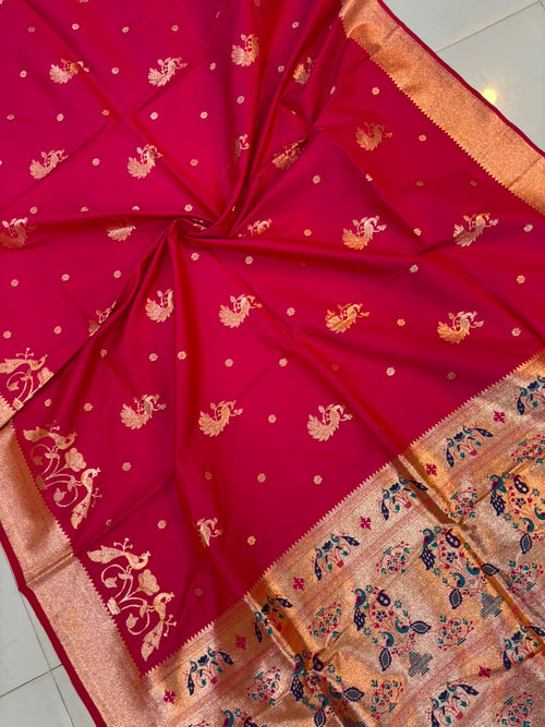 Banarasi Peshwai Silk Saree with Peacock Border | Lightweight Royal Wedding Saree