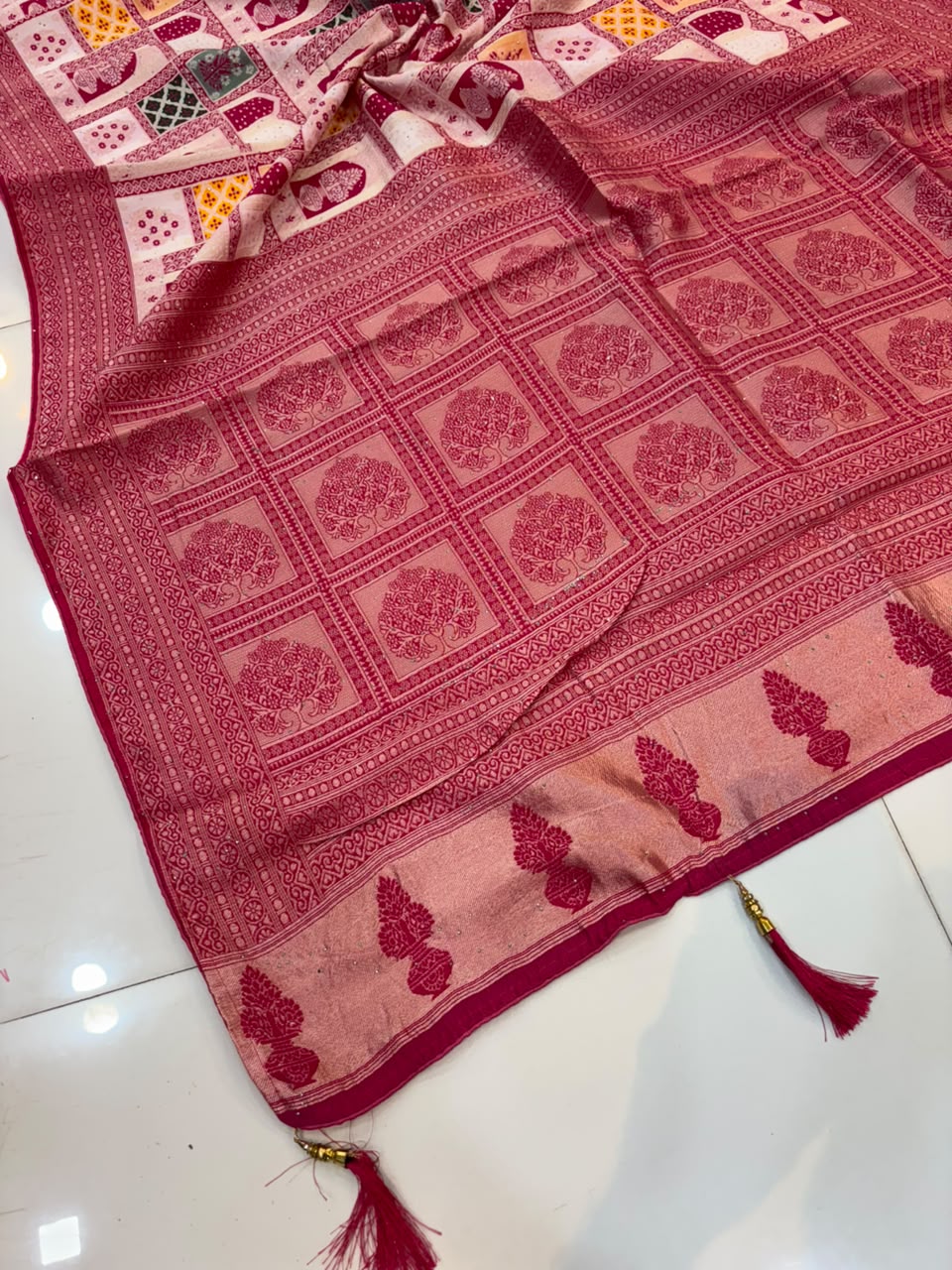 Rajasthani Handloom Silk Saree with Diamond & Embroidery Work