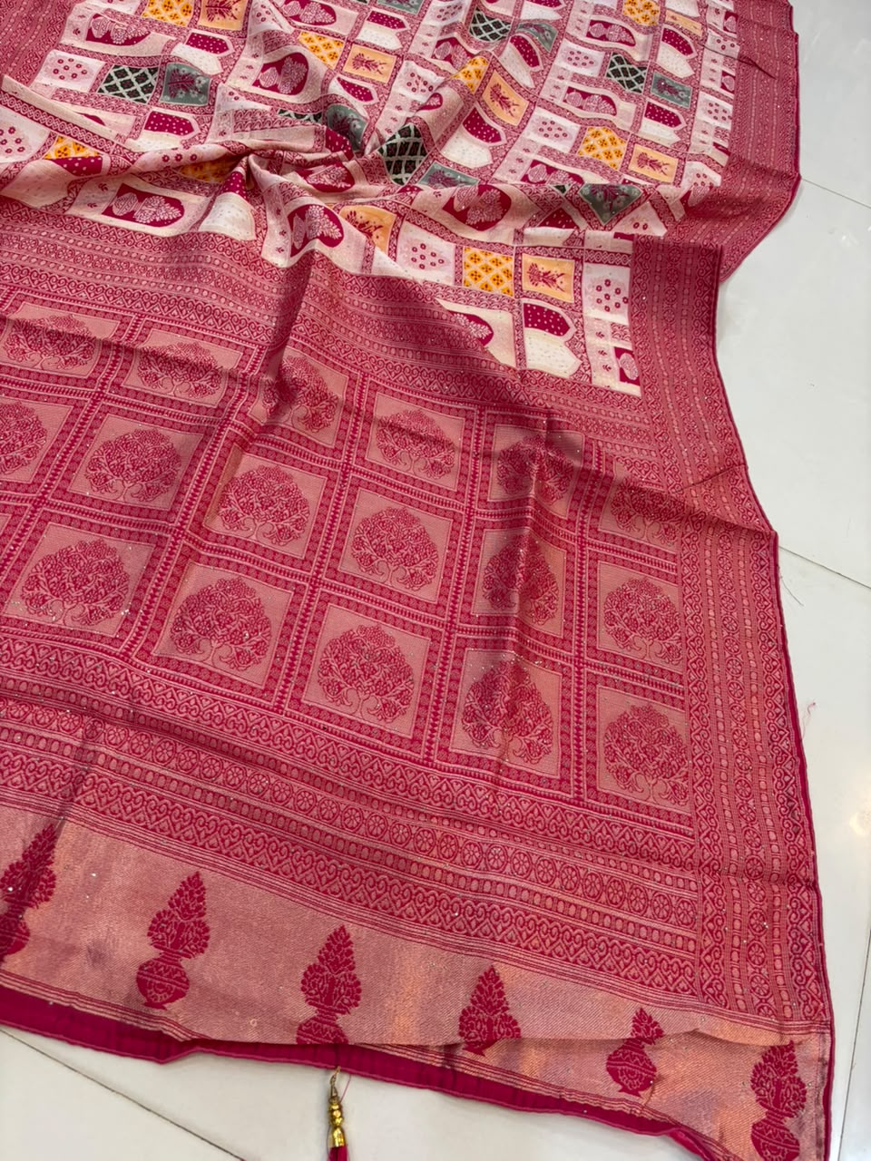 Rajasthani Handloom Silk Saree with Diamond & Embroidery Work
