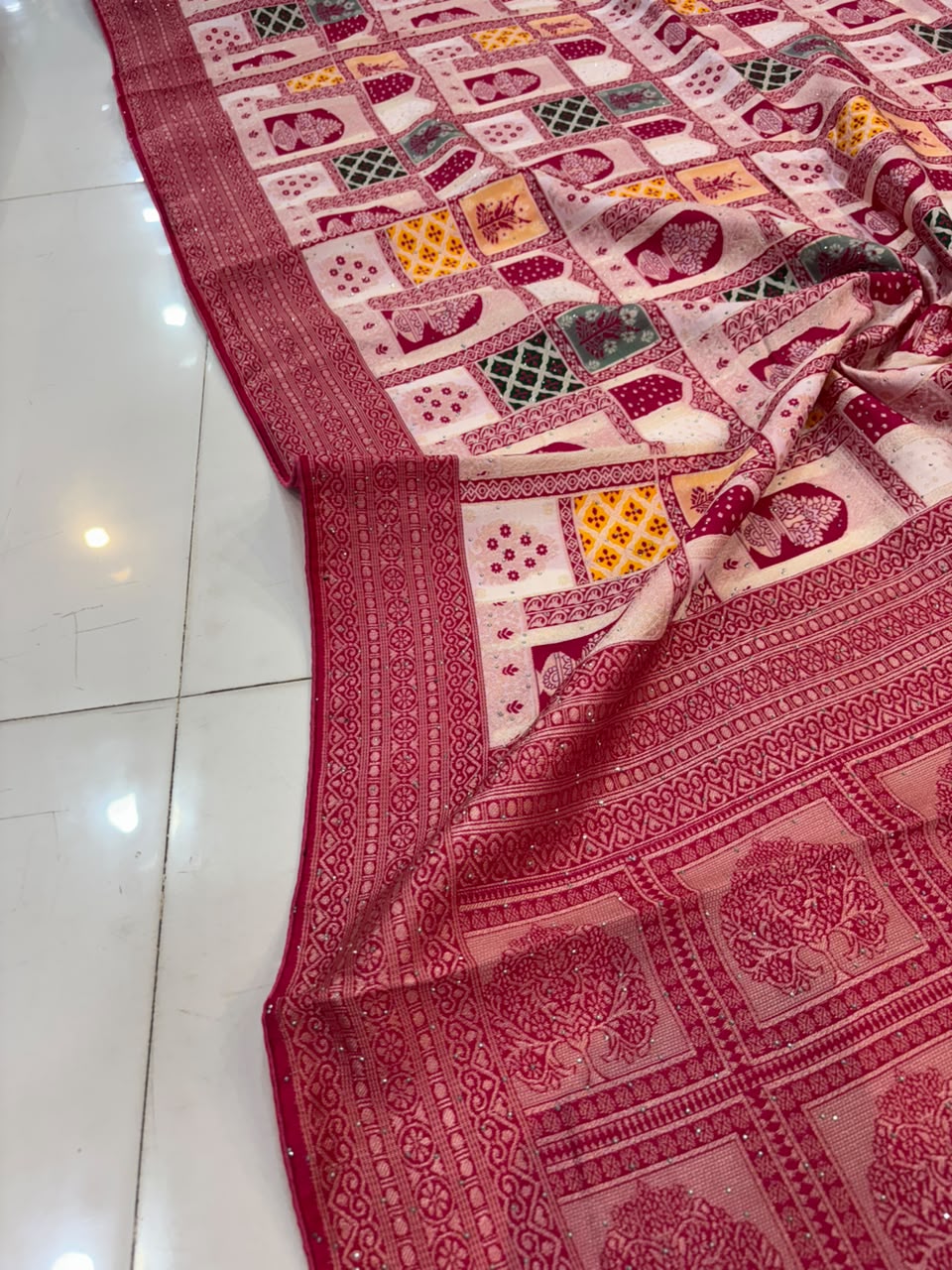 Rajasthani Handloom Silk Saree with Diamond & Embroidery Work