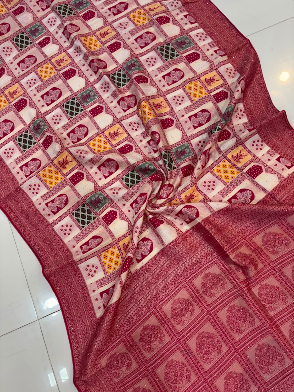 Rajasthani Handloom Silk Saree with Diamond & Embroidery Work