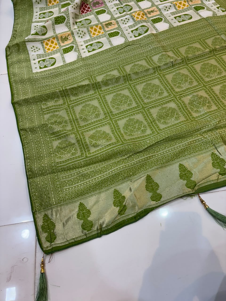 Rajasthani Handloom Silk Saree with Diamond & Embroidery Work