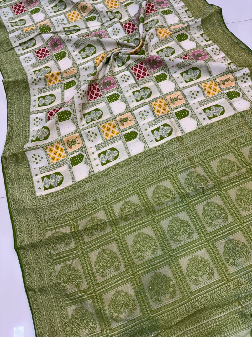 Rajasthani Handloom Silk Saree with Diamond & Embroidery Work