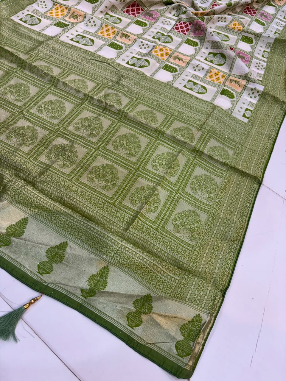 Rajasthani Handloom Silk Saree with Diamond & Embroidery Work