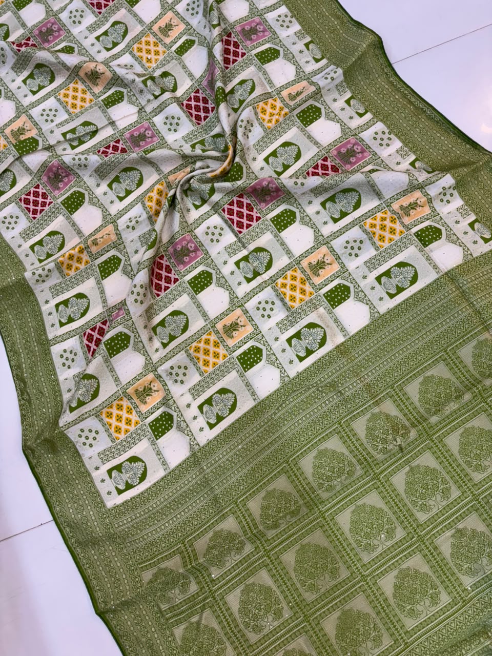 Rajasthani Handloom Silk Saree with Diamond & Embroidery Work