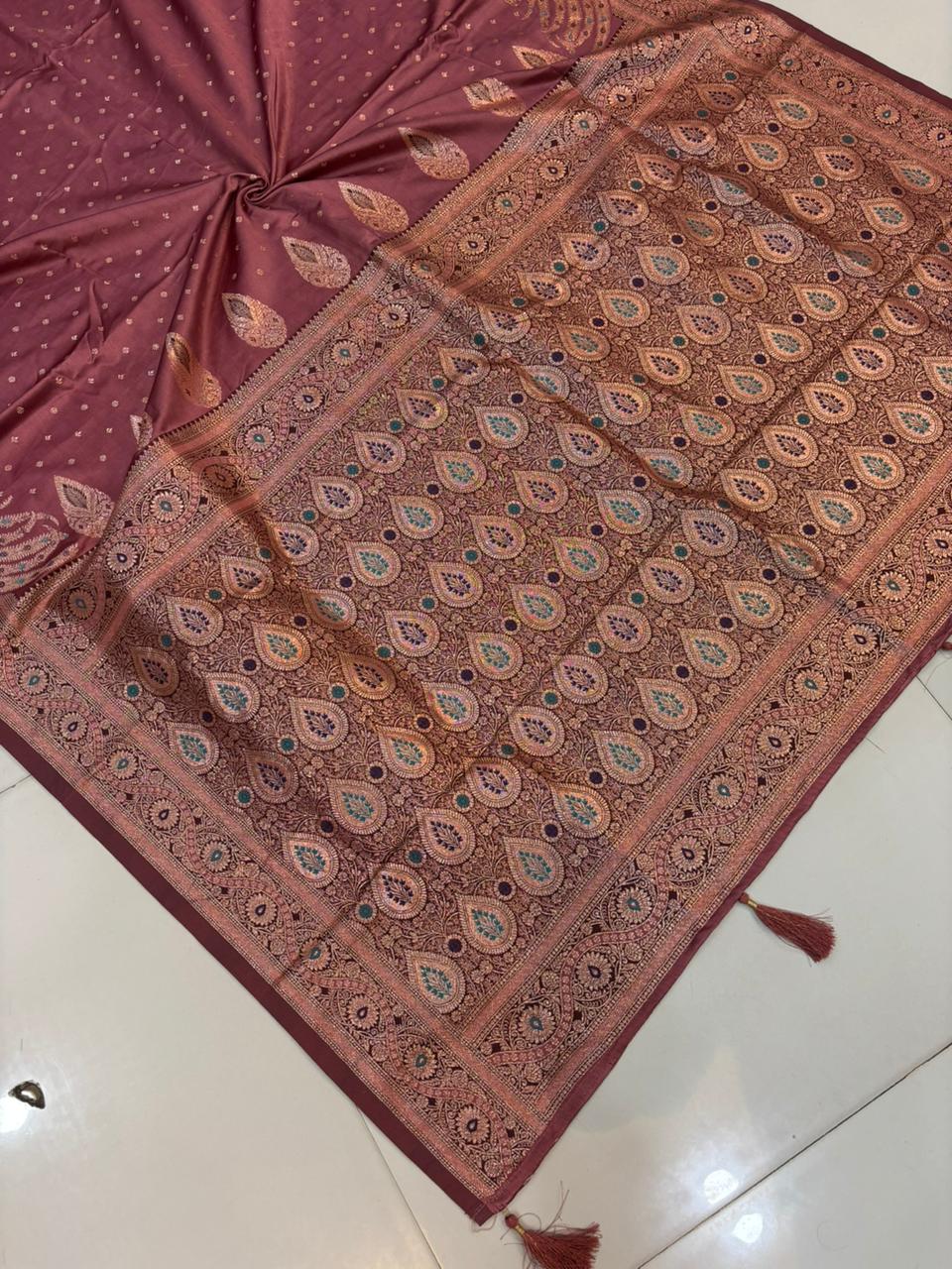 Meenakari Satin Silk Saree for Women | Rich Banarasi Style Lightweight Saree with Full Machine Work