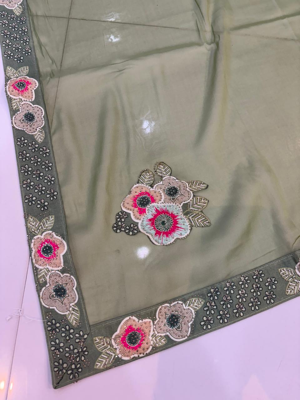 Floral Embroidery Blooming Georgette Party Wear Saree
