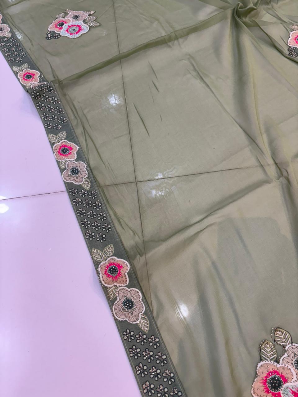 Floral Embroidery Blooming Georgette Party Wear Saree
