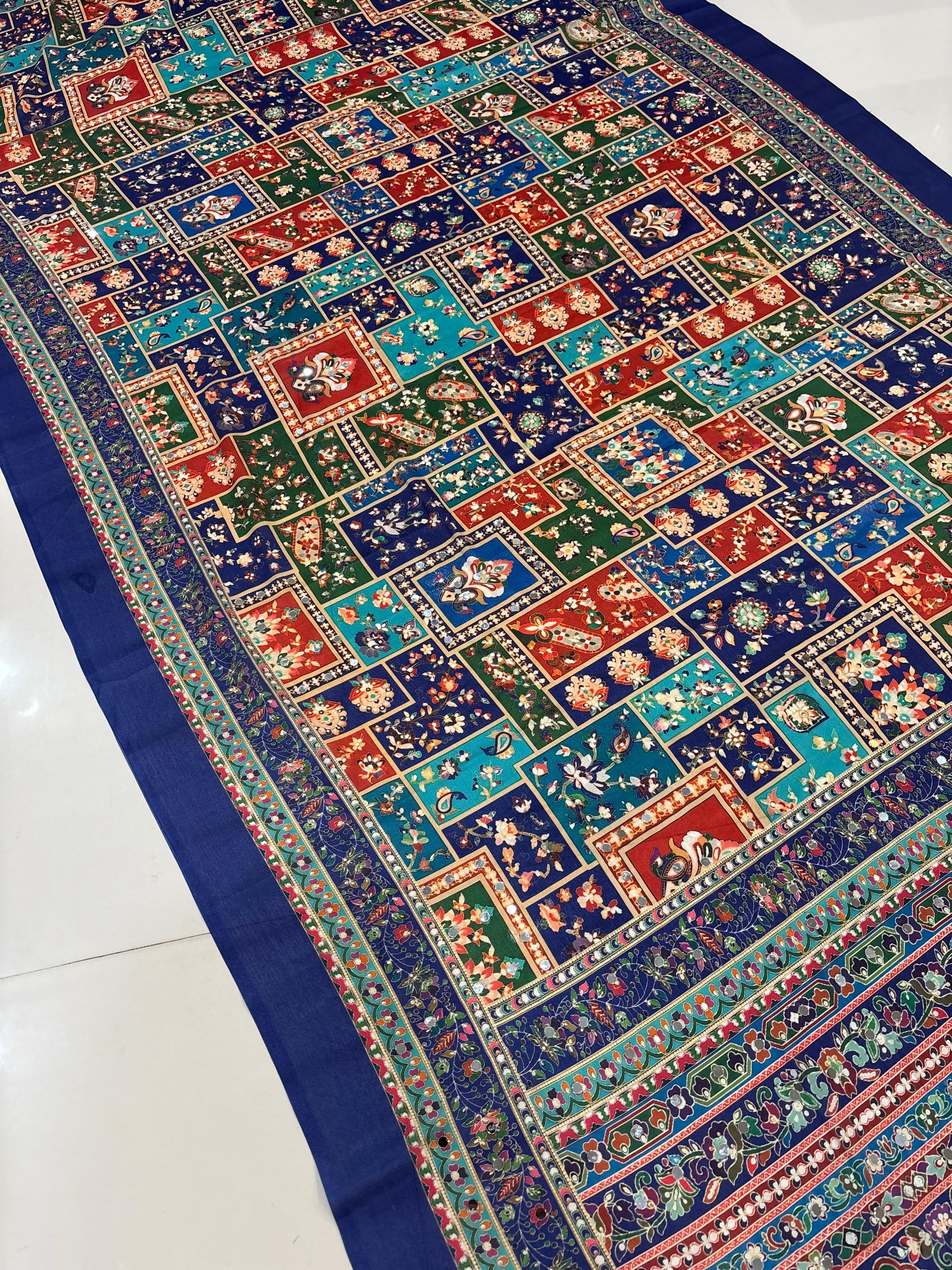 Ajrakh Print Real Mirror Work Fancy Party Wear Saree