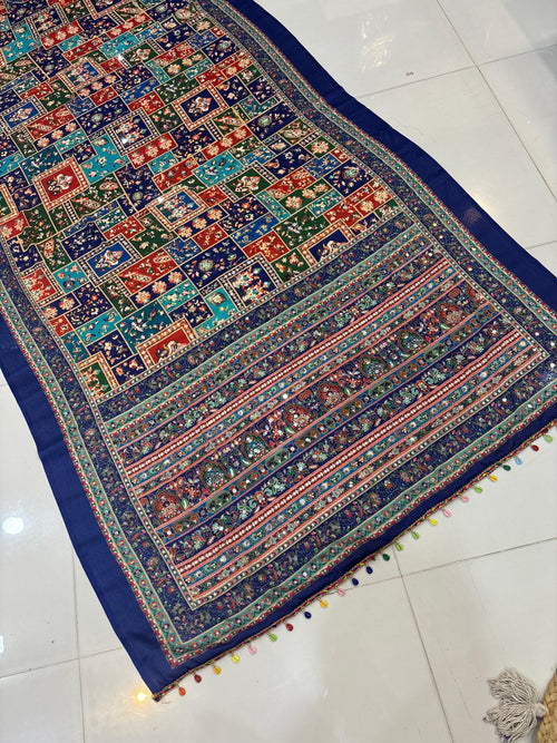 Ajrakh Print Real Mirror Work Fancy Party Wear Saree