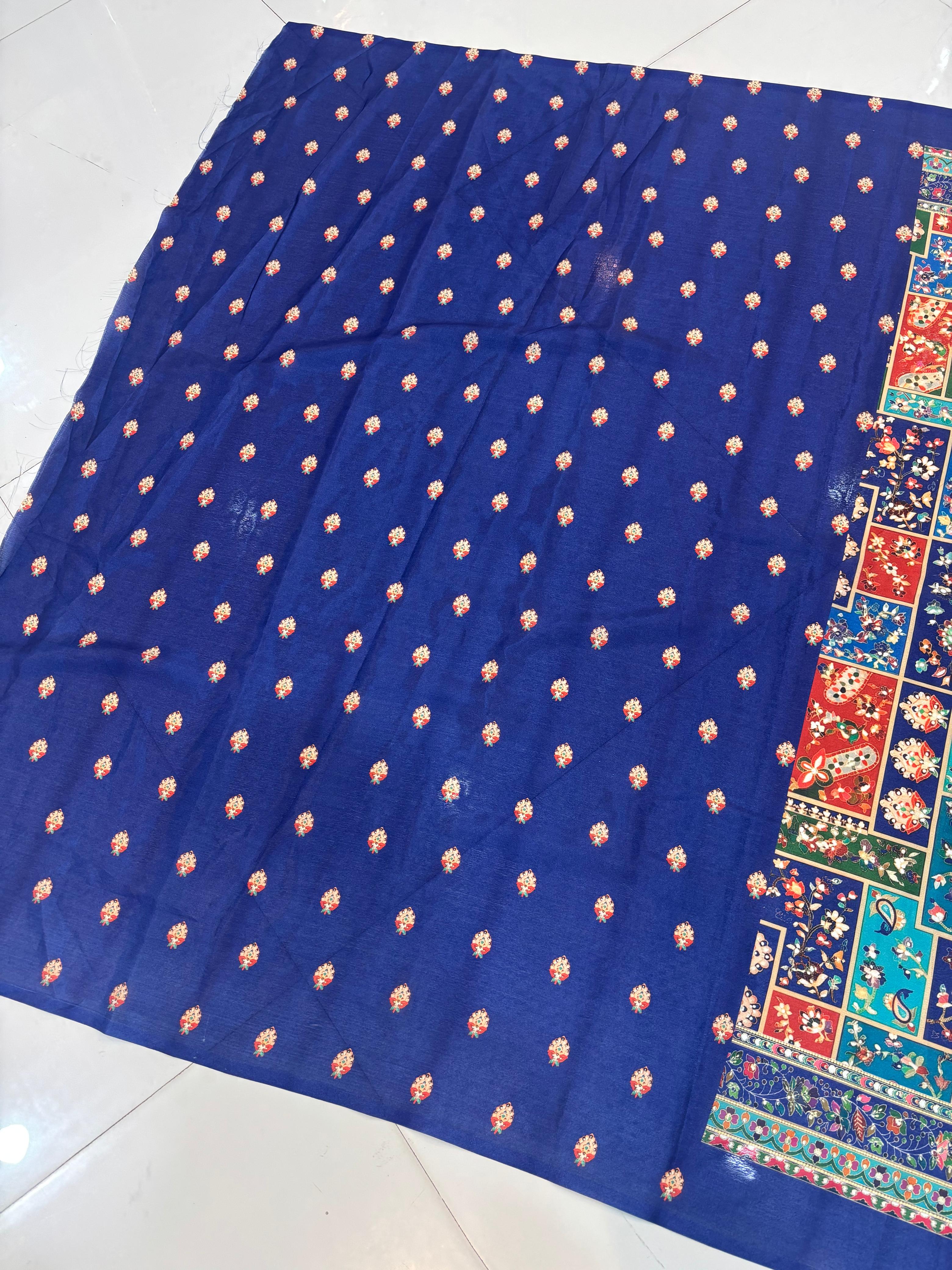 Ajrakh Print Real Mirror Work Fancy Party Wear Saree