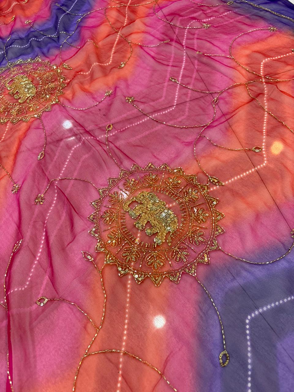 Handwork Darbari Fancy Saree with Real Moti & Diamond Embroidery
