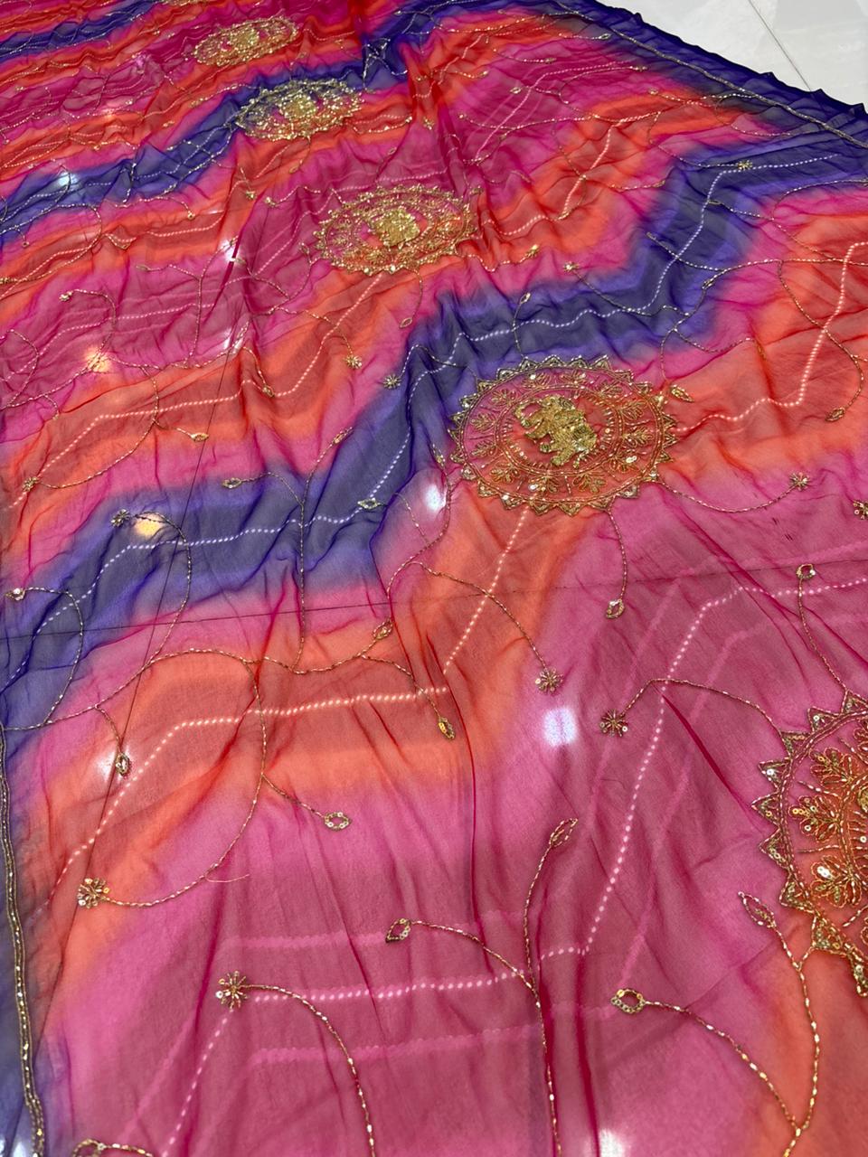 Handwork Darbari Fancy Saree with Real Moti & Diamond Embroidery