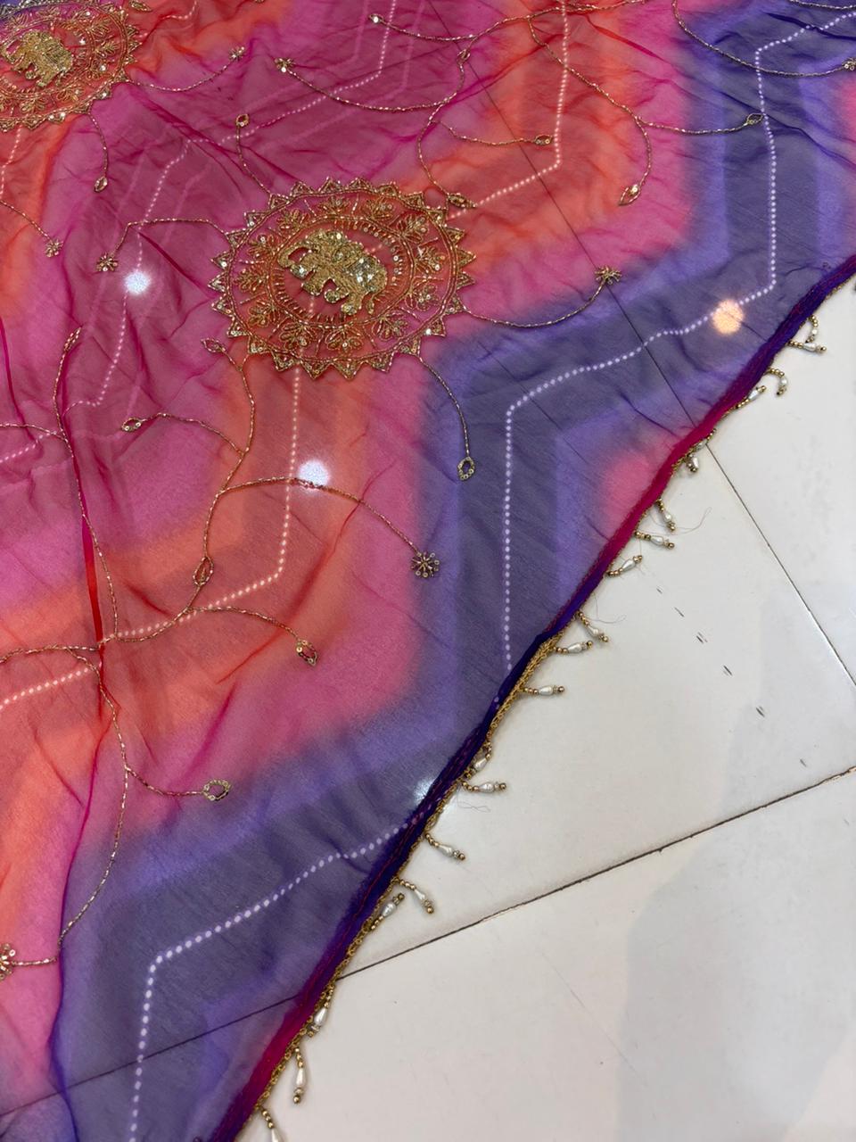 Handwork Darbari Fancy Saree with Real Moti & Diamond Embroidery