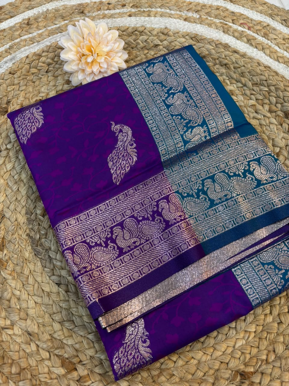 Soft Banarasi Silk Dhoop Chao Paithani Saree | Silver Chanderi Weaving