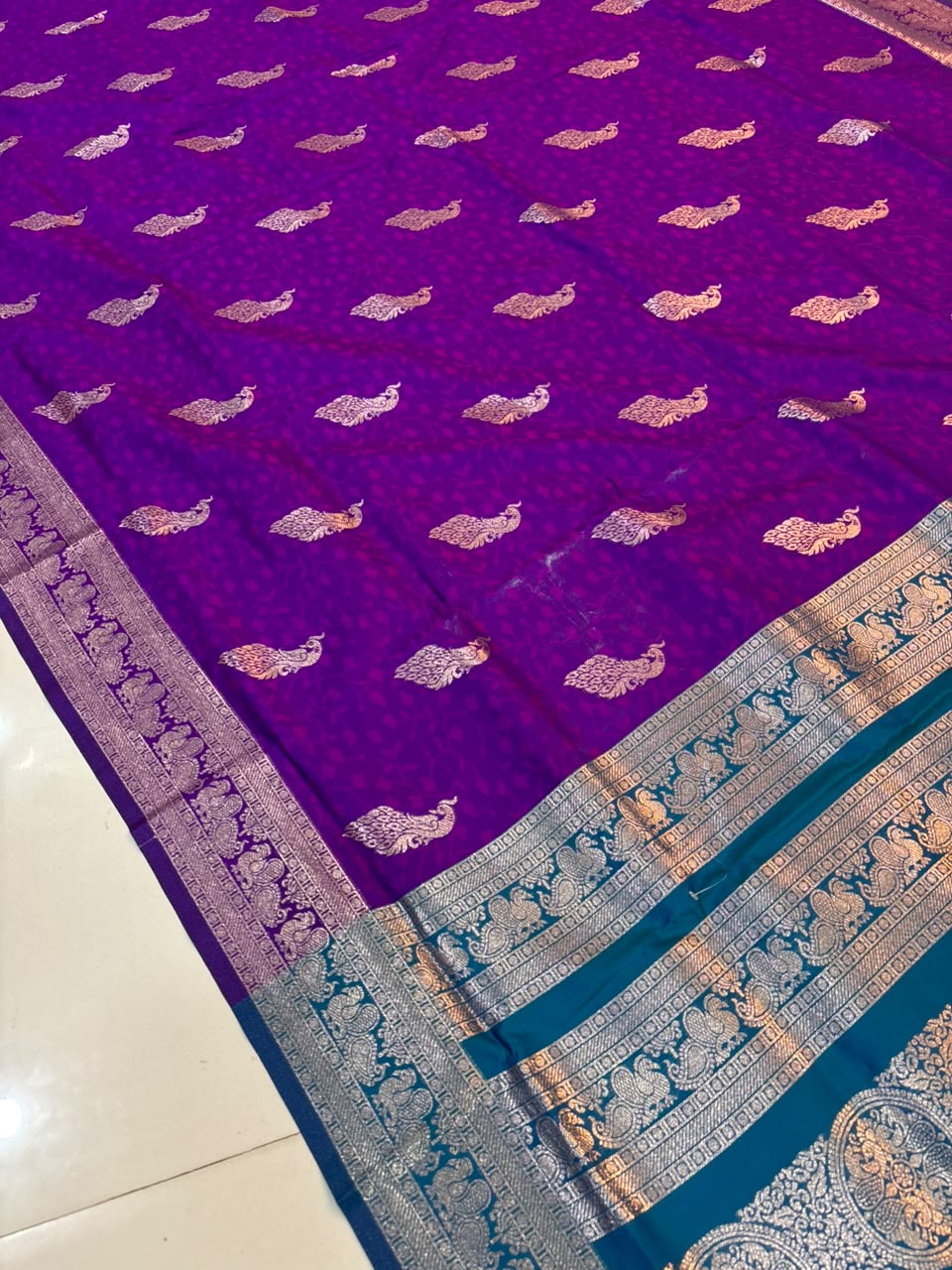Soft Banarasi Silk Dhoop Chao Paithani Saree | Silver Chanderi Weaving