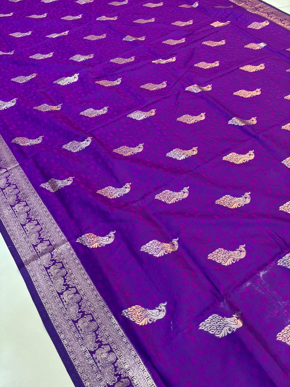 Soft Banarasi Silk Dhoop Chao Paithani Saree | Silver Chanderi Weaving