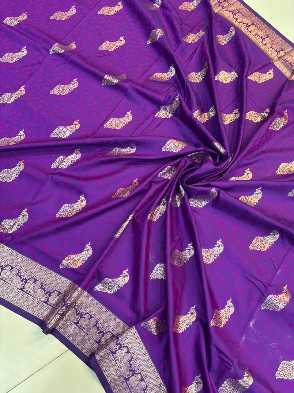 Soft Banarasi Silk Dhoop Chao Paithani Saree | Silver Chanderi Weaving