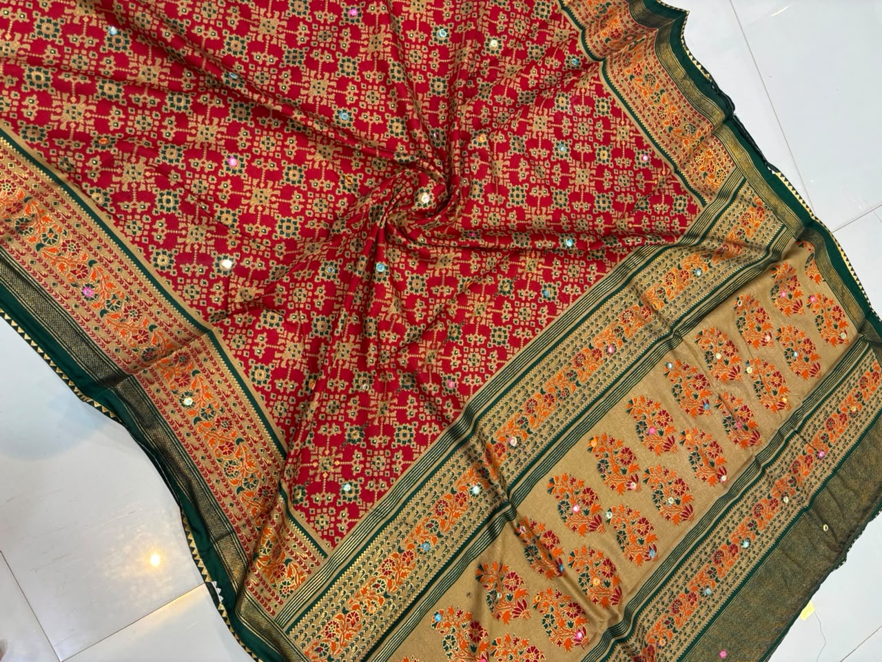 Premium Pashmina Saree with Embroidery & Mirror Work