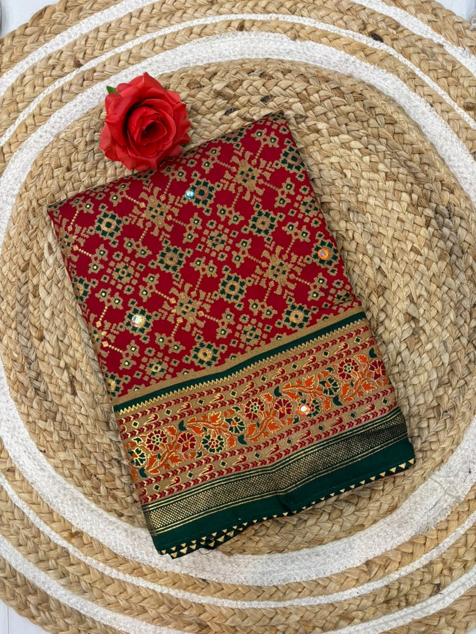 Premium Pashmina Saree with Embroidery & Mirror Work