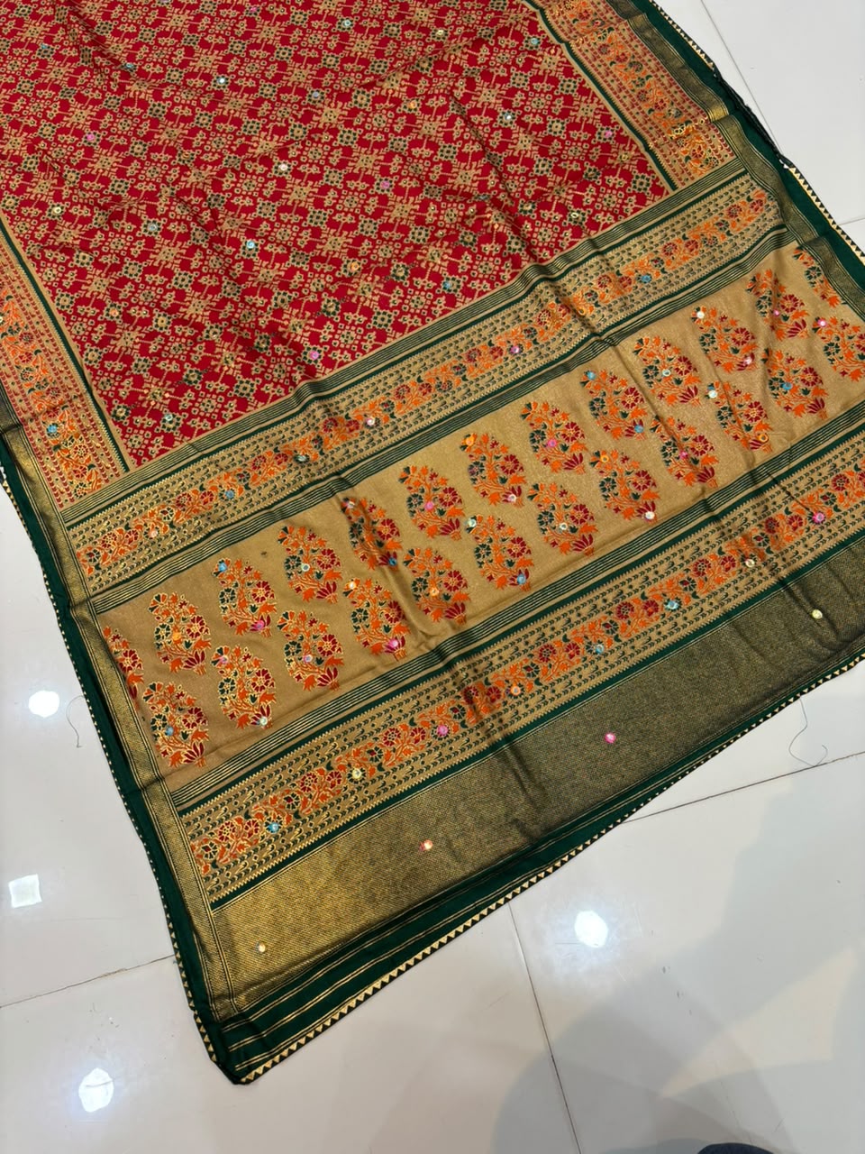 Premium Pashmina Saree with Embroidery & Mirror Work