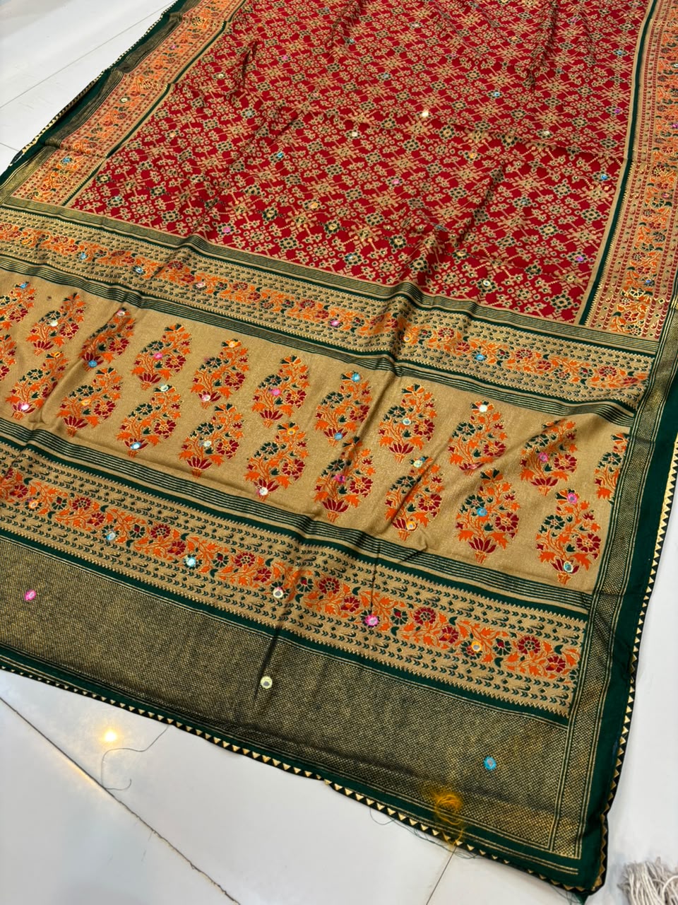 Premium Pashmina Saree with Embroidery & Mirror Work