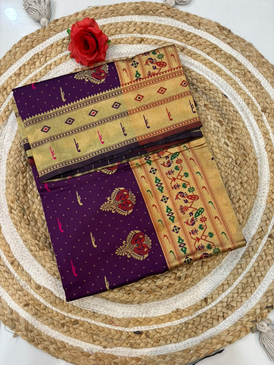Traditional Kathpadar Paithani Silk Saree with Rich Zari Weaving Pallu