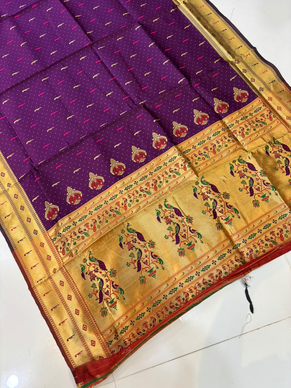 Traditional Kathpadar Paithani Silk Saree with Rich Zari Weaving Pallu