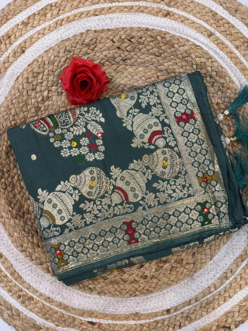 Designer Matka Silk Embroidery Saree with Diamond & Viscose Weaving
