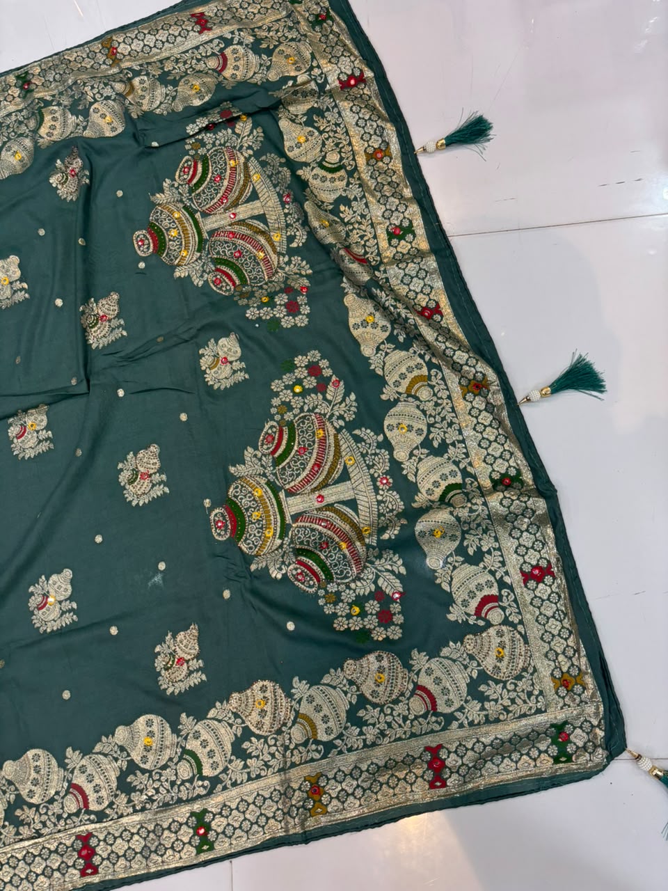 Designer Matka Silk Embroidery Saree with Diamond & Viscose Weaving