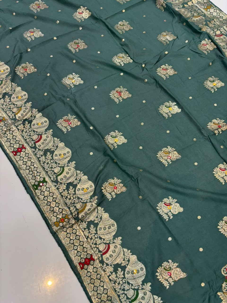 Designer Matka Silk Embroidery Saree with Diamond & Viscose Weaving