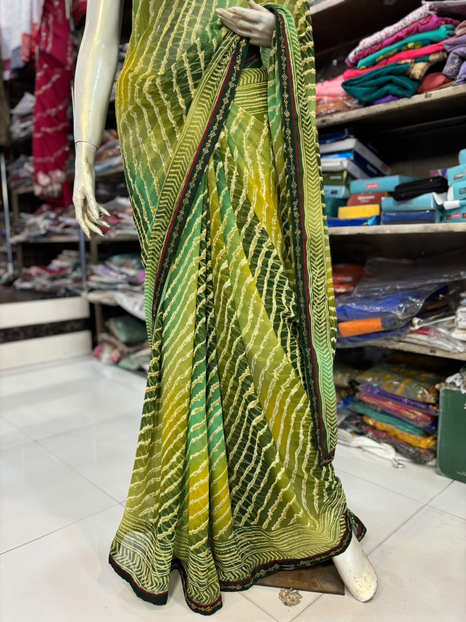 Lehariya Multicolor Printed Saree with Handwork Diamond Work | Lightweight Saree