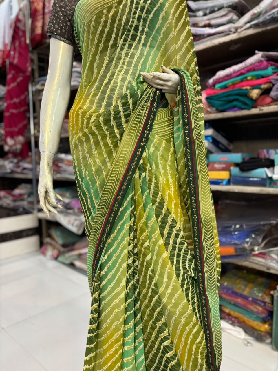 Lehariya Multicolor Printed Saree with Handwork Diamond Work | Lightweight Saree