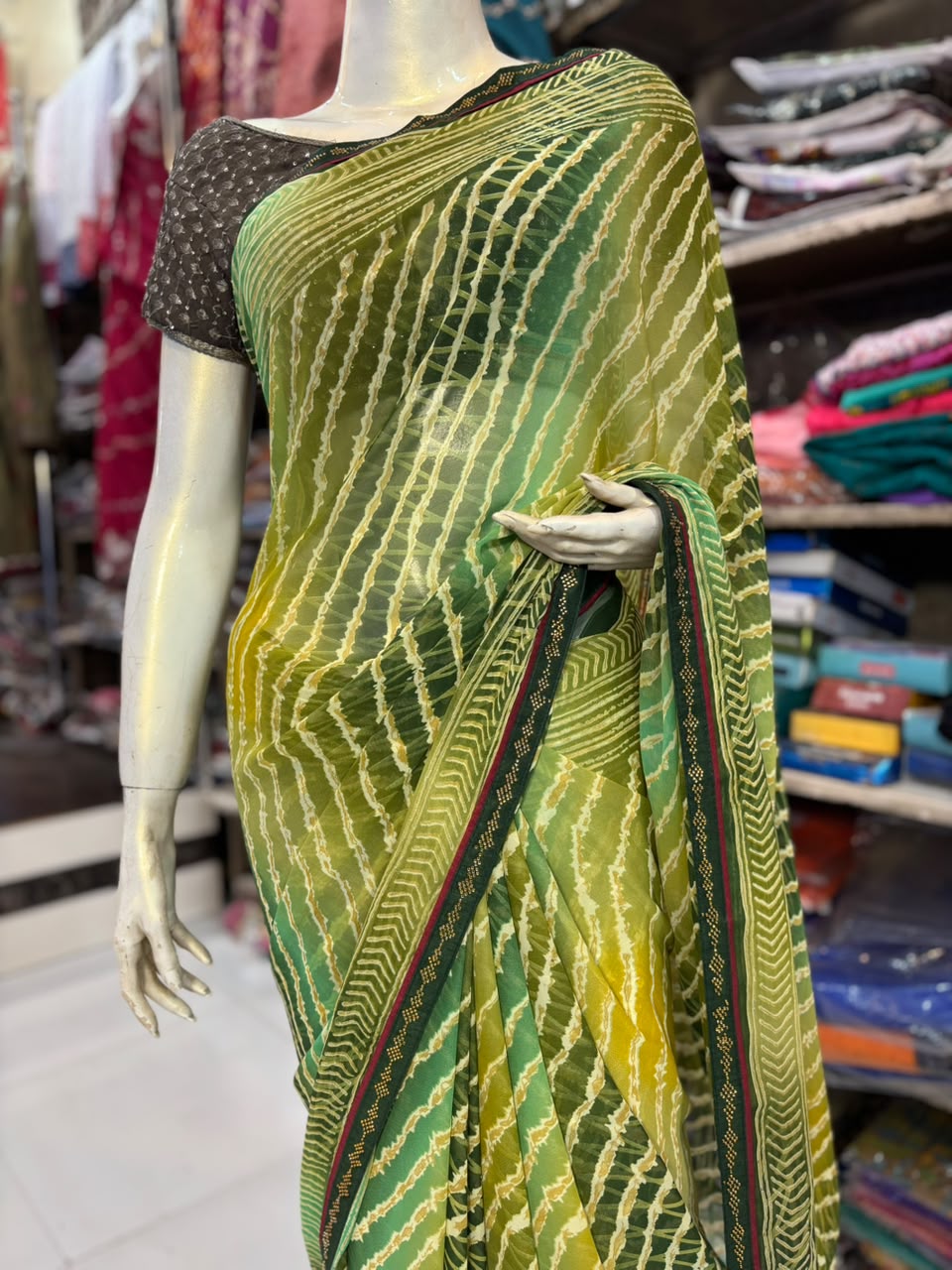 Lehariya Multicolor Printed Saree with Handwork Diamond Work | Lightweight Saree