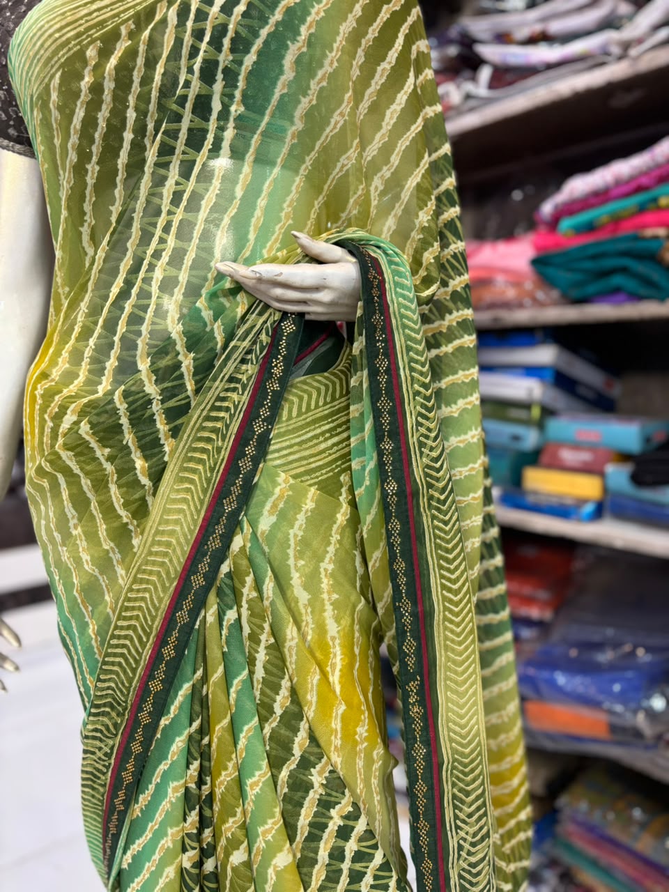Lehariya Multicolor Printed Saree with Handwork Diamond Work | Lightweight Saree