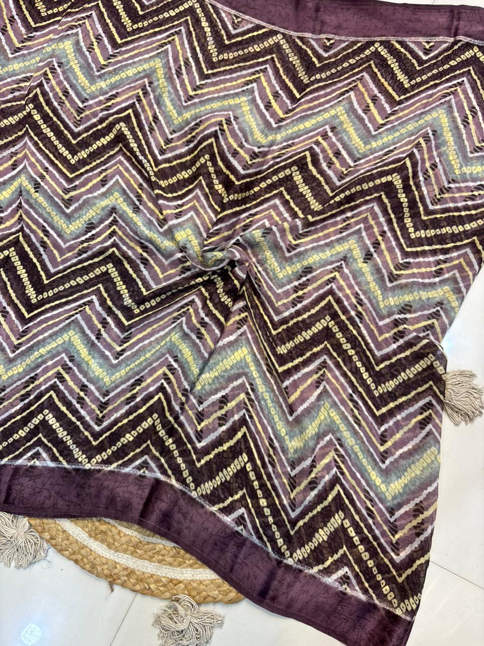 Moss Chiffon Lehriya Saree with Satin Border