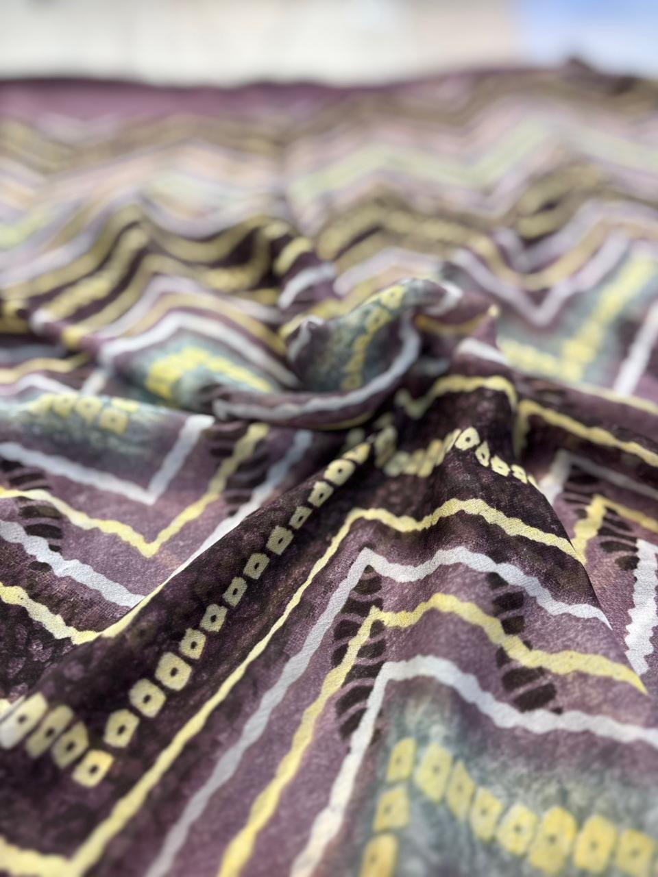 Moss Chiffon Lehriya Saree with Satin Border