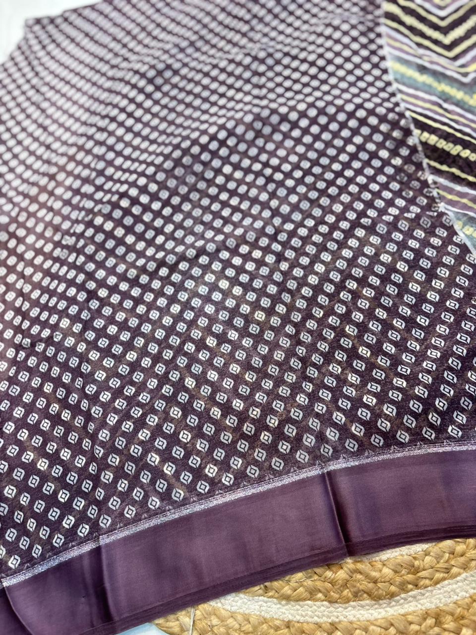 Moss Chiffon Lehriya Saree with Satin Border