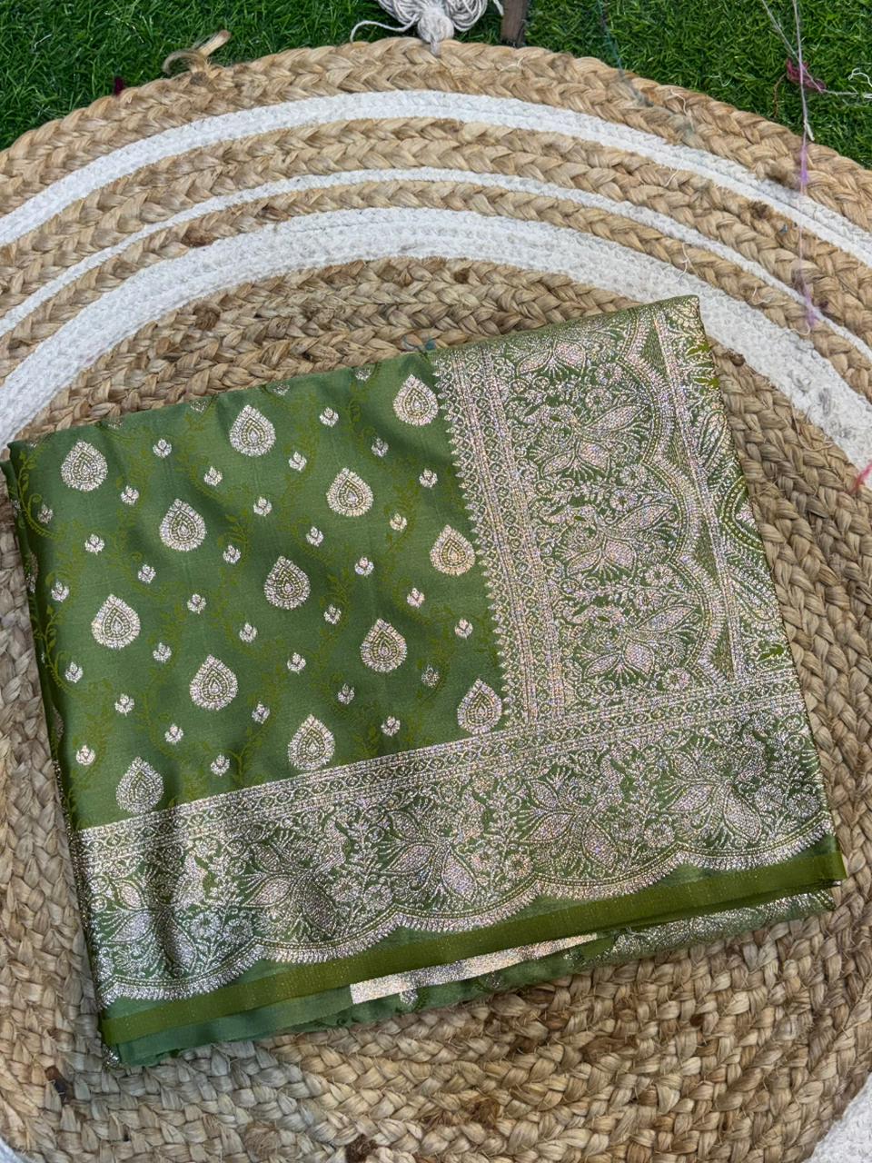 Soft Satin Silk Kathpadar Saree with Zari Work