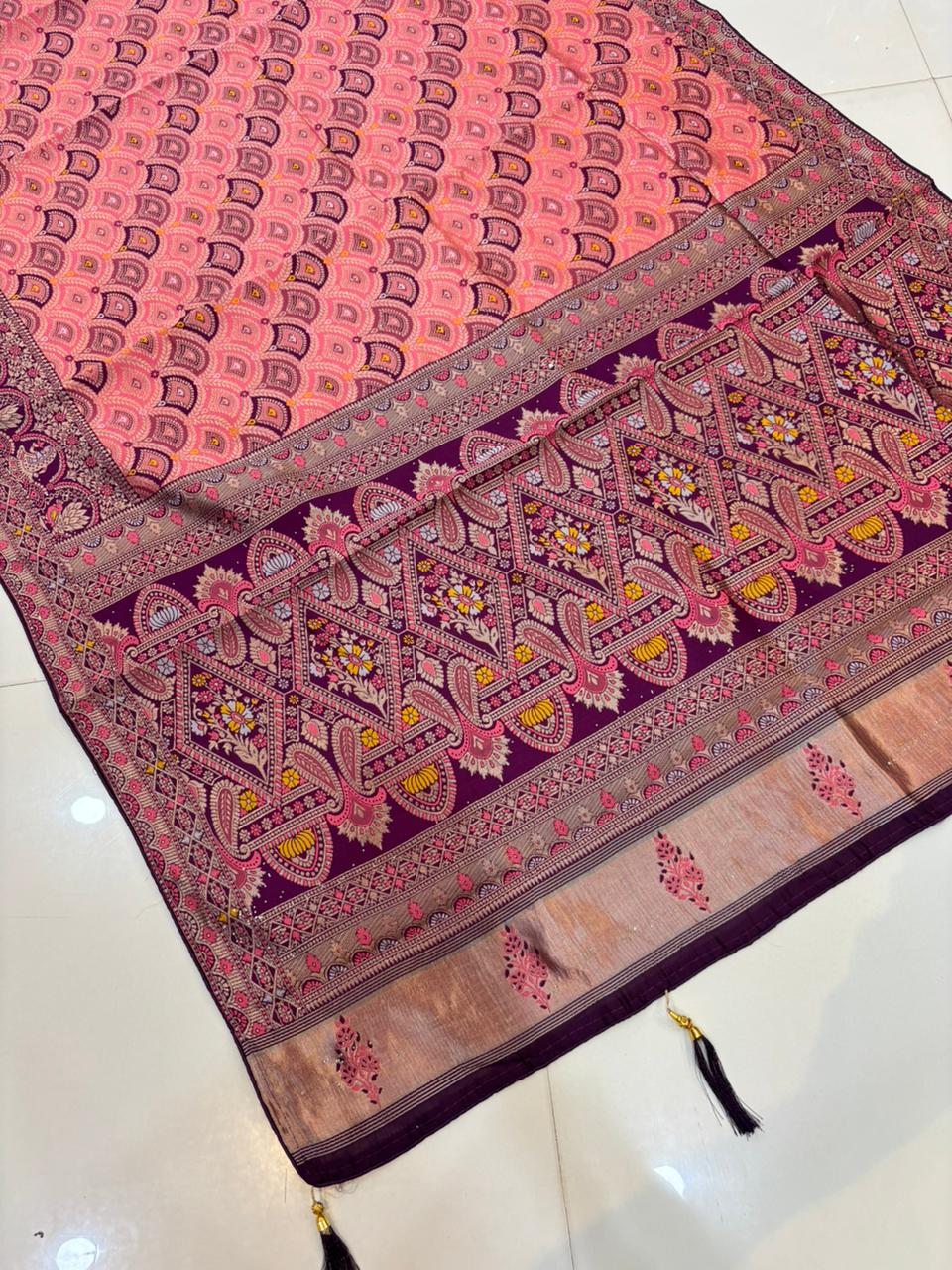 Premium Rajasthani Handloom Saree with Diamonds & Embroidery