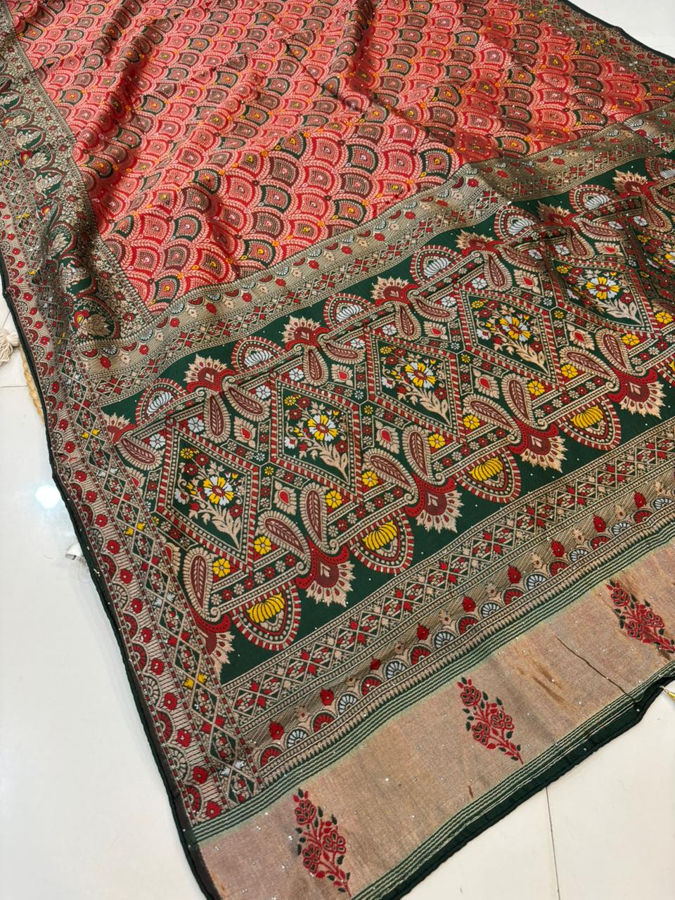 Premium Rajasthani Handloom Saree with Diamonds & Embroidery