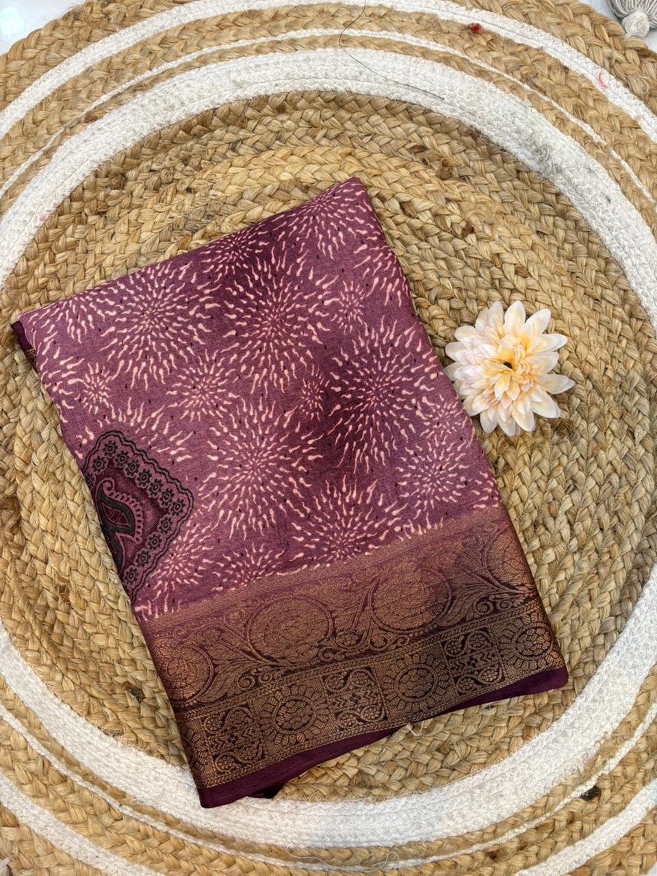 Bangalori Silk Moss Mellow Saree with Traditional Kanjivaram Border