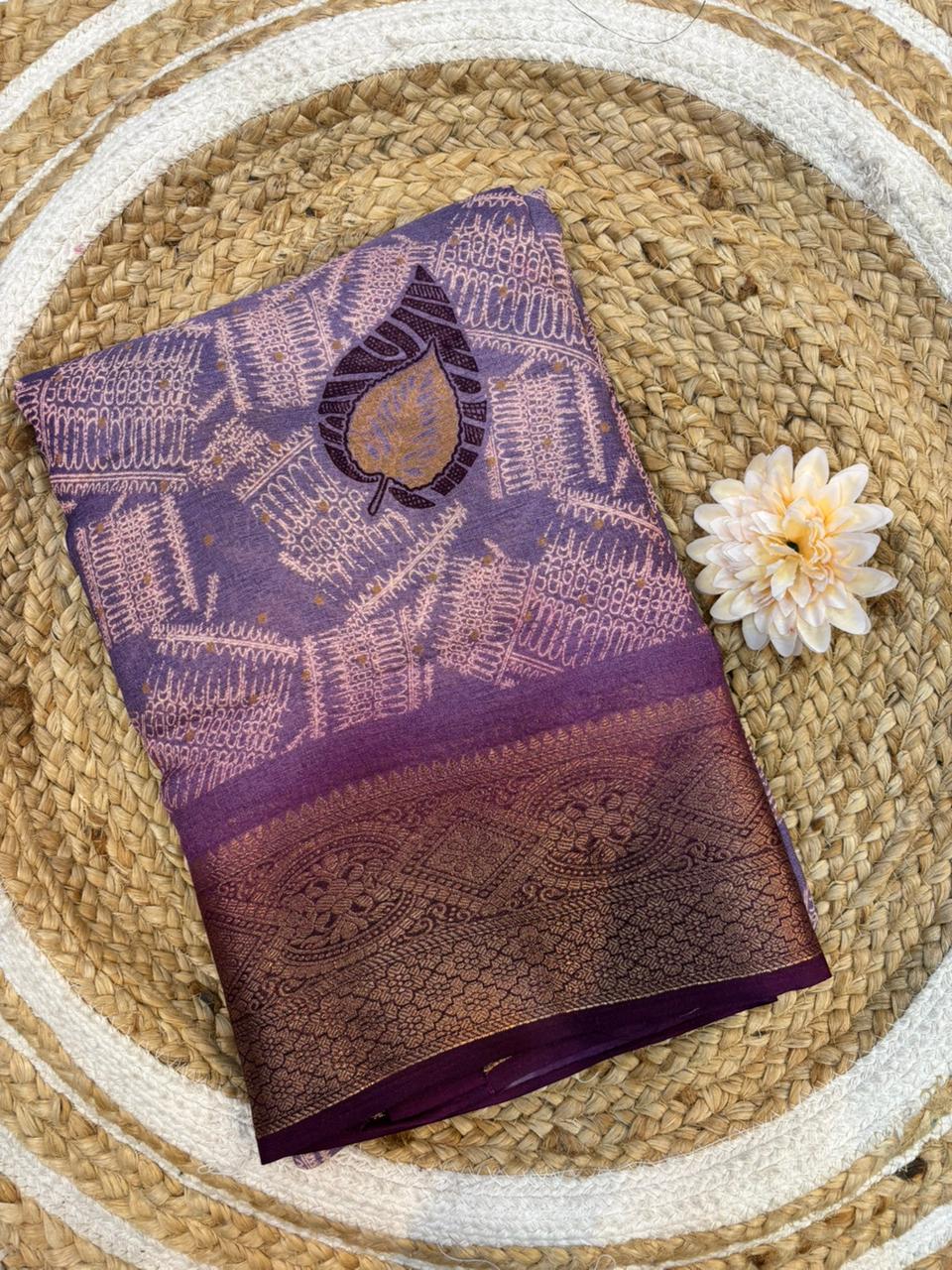 Bangalori Silk Moss Mellow Saree with Traditional Kanjivaram Border