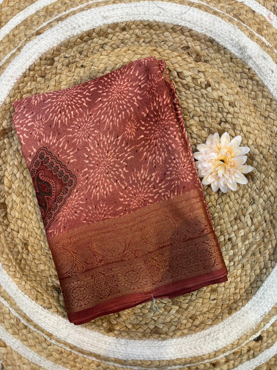 Bangalori Silk Moss Mellow Saree with Traditional Kanjivaram Border