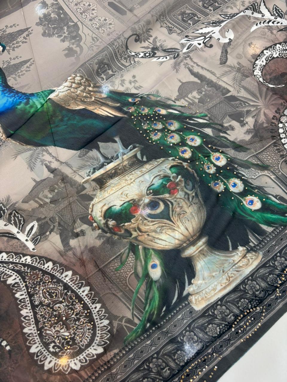 Pure Georgette Digital Print Saree with Diamond Work – Soft & Feather Light